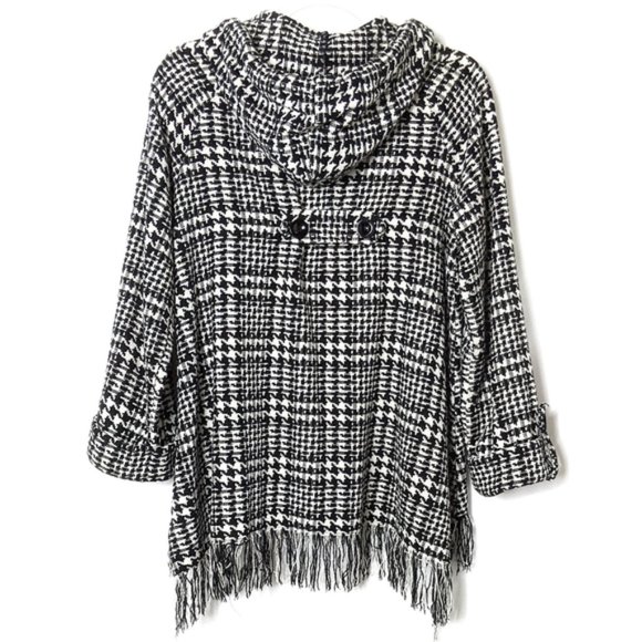 Houndstooth Knit Fringe Swing Jacket - Picture 2 of 5